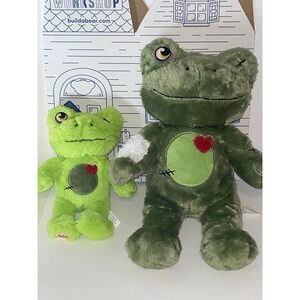 Build A Bear Zombie Frog Regular Sz & Buddy Lot 2 Green Plush BAB Halloween NEW